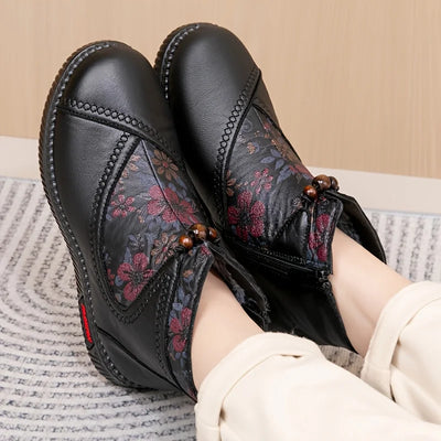 Sera™ | Vintage Floral Leather Ankle Boots